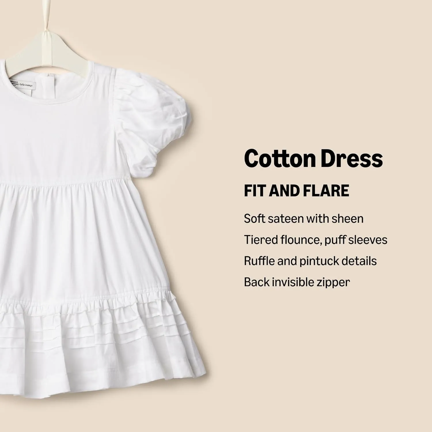 Amazon Essentials x Sofia Grainge Toddlers and Baby Girls' Puff Sleeve Dress