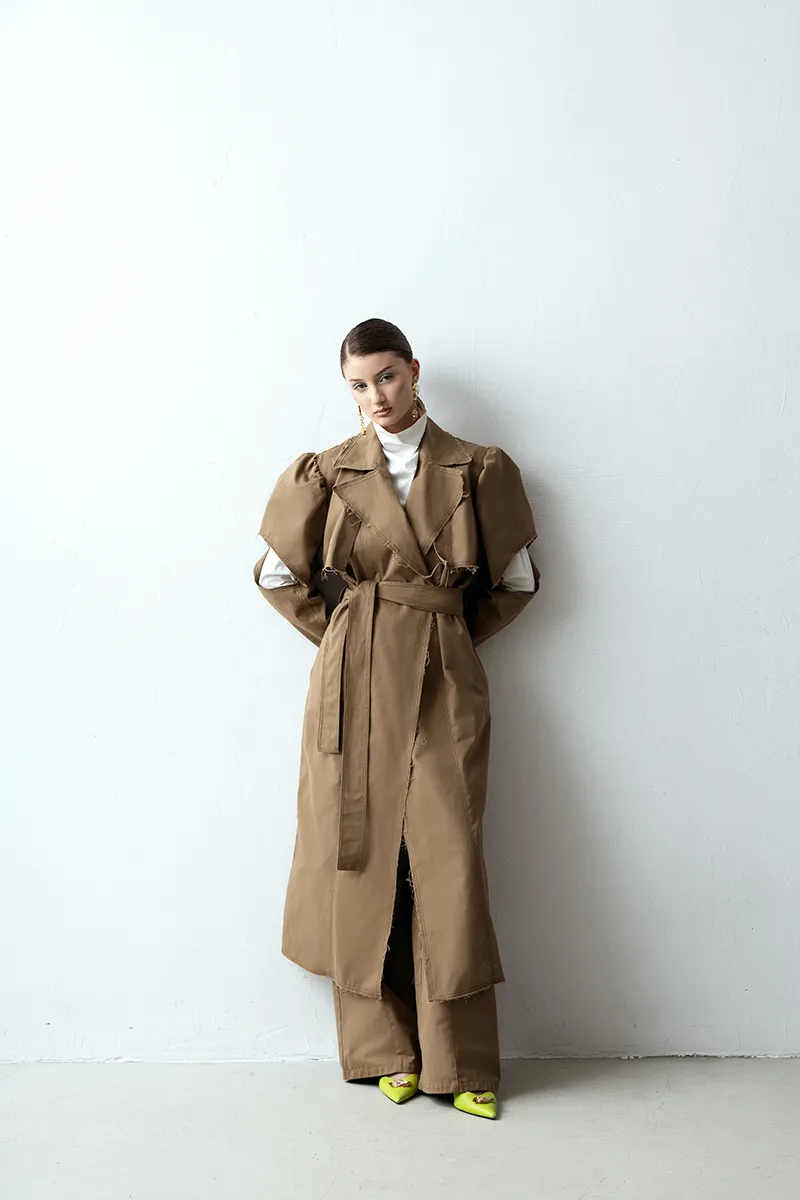 BELTED PUFF-SLEEVE TRENCH