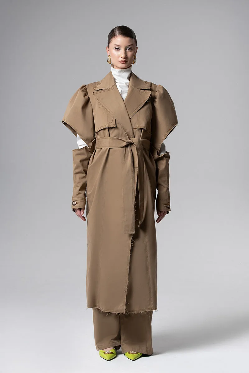 BELTED PUFF-SLEEVE TRENCH