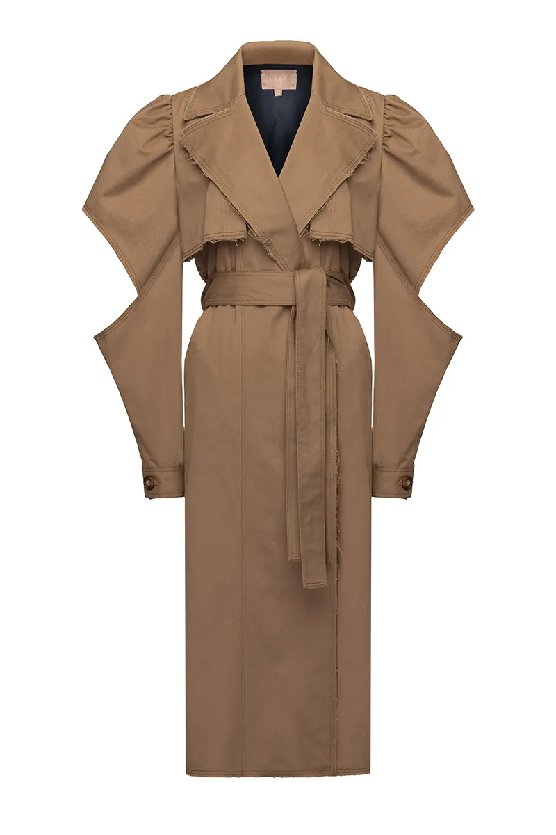 BELTED PUFF-SLEEVE TRENCH