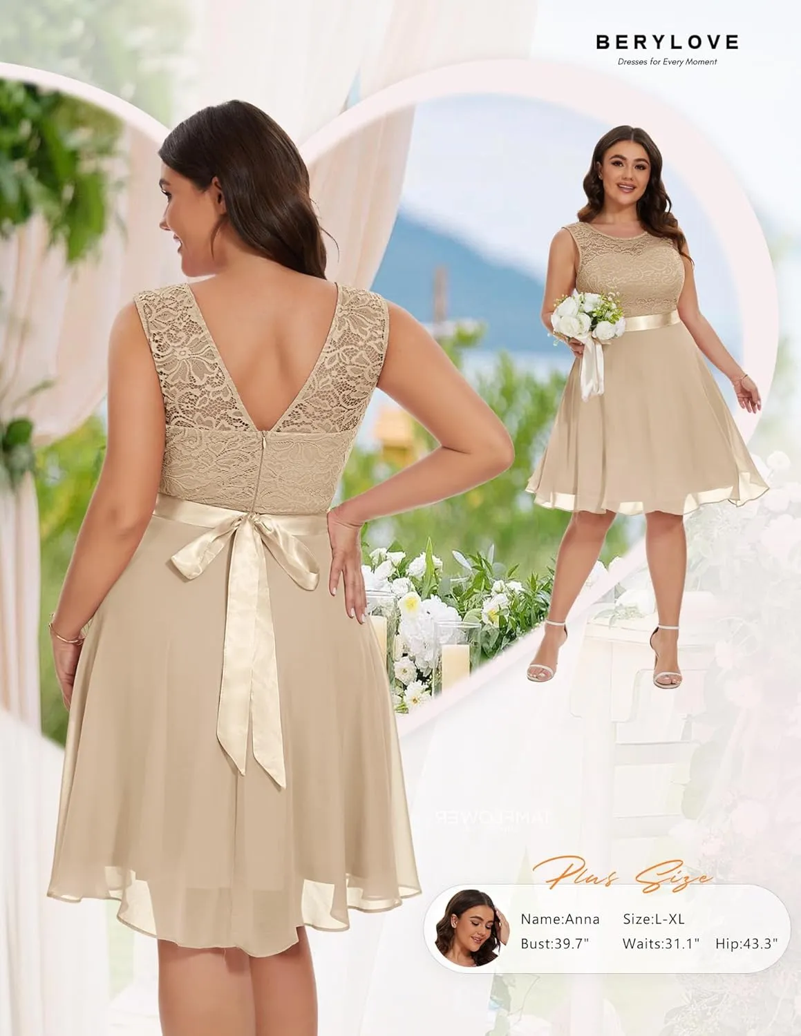 BeryLove Women Short Prom Dress Lace Wedding Guest Cocktail Party Bridesmaid Formal Dresses