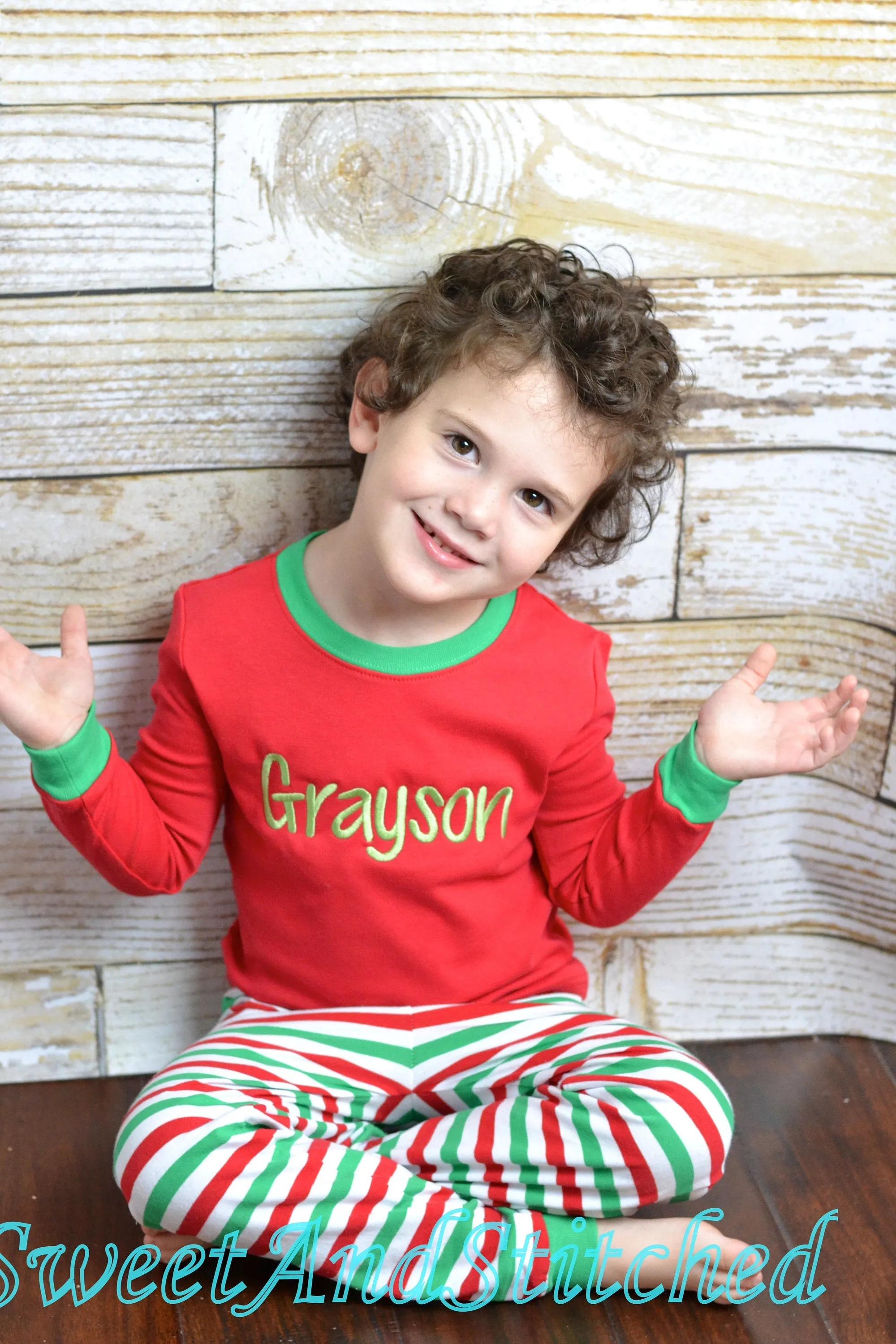 BLANK Kids Christmas Pajamas (Pjs, Jammies) in red and green stripe