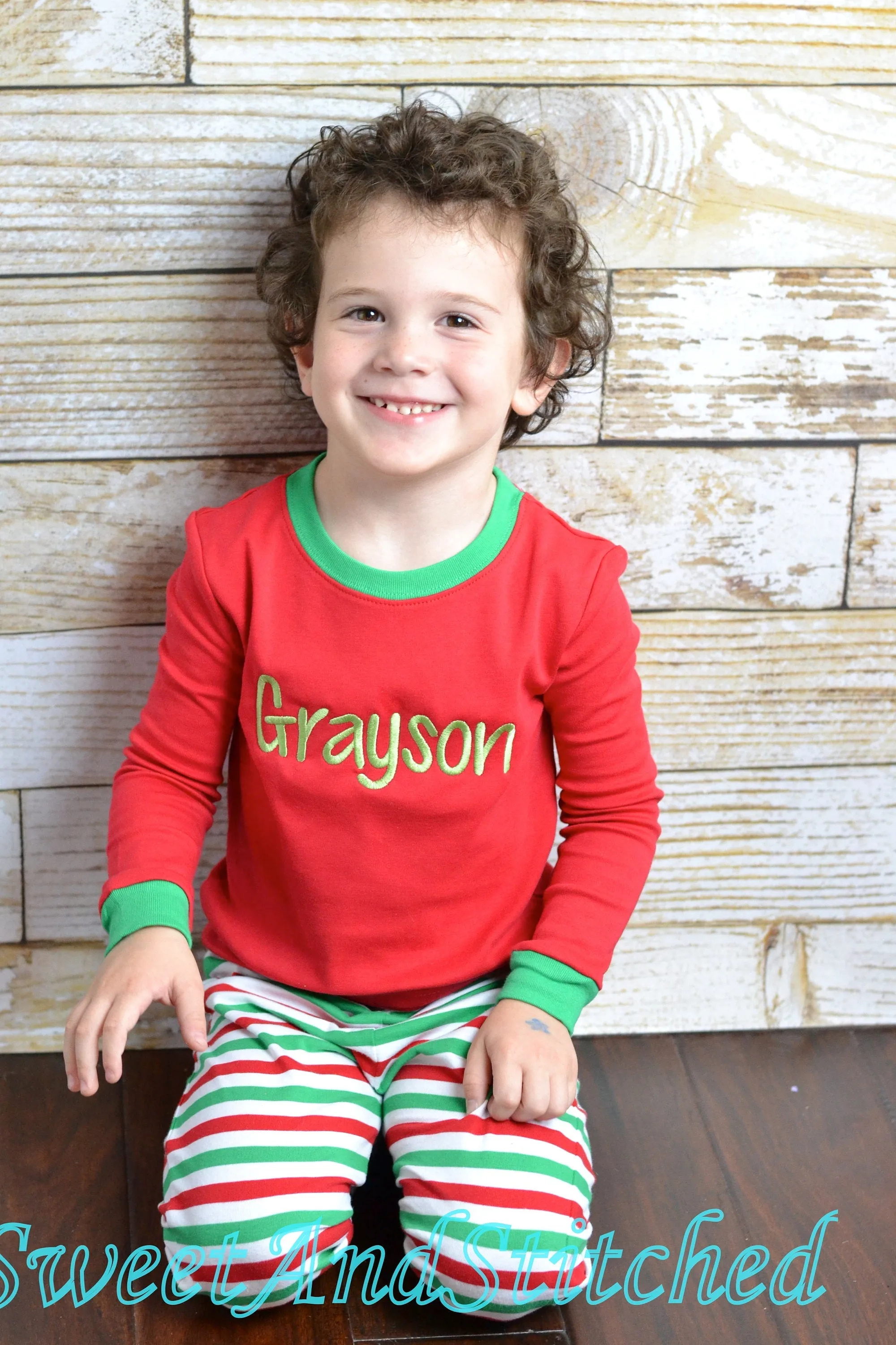 BLANK Kids Christmas Pajamas (Pjs, Jammies) in red and green stripe