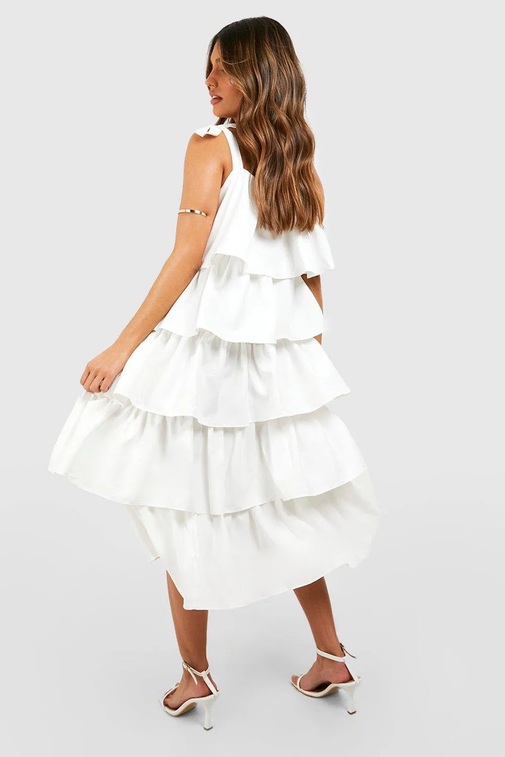 Boohoo Ruffle Midi Dress, White