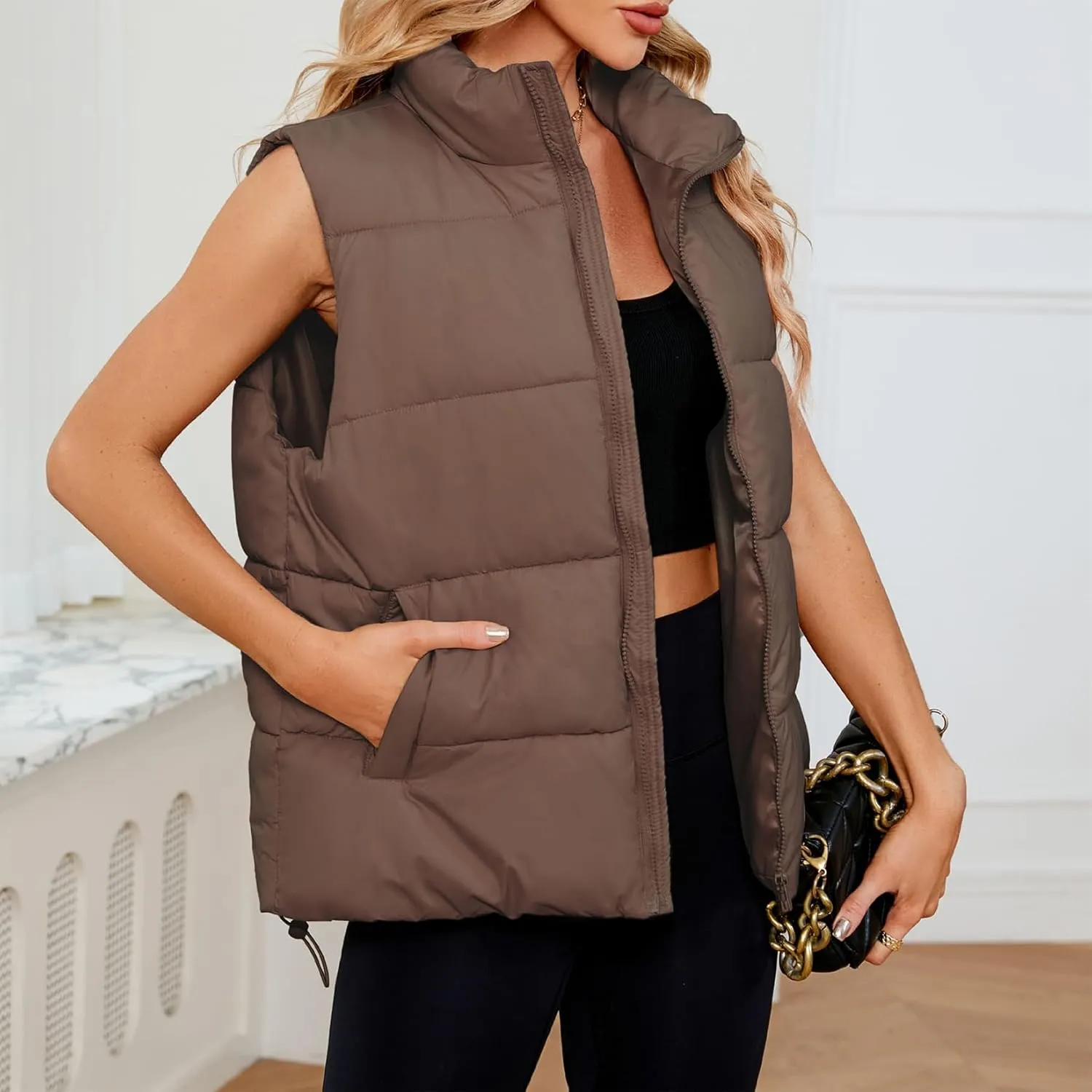 Century Star Puffer Vest for Women's Outerwear Vests Puffy Oversized 2024 Quilted Vest Tops Jackets Coat with Pockets