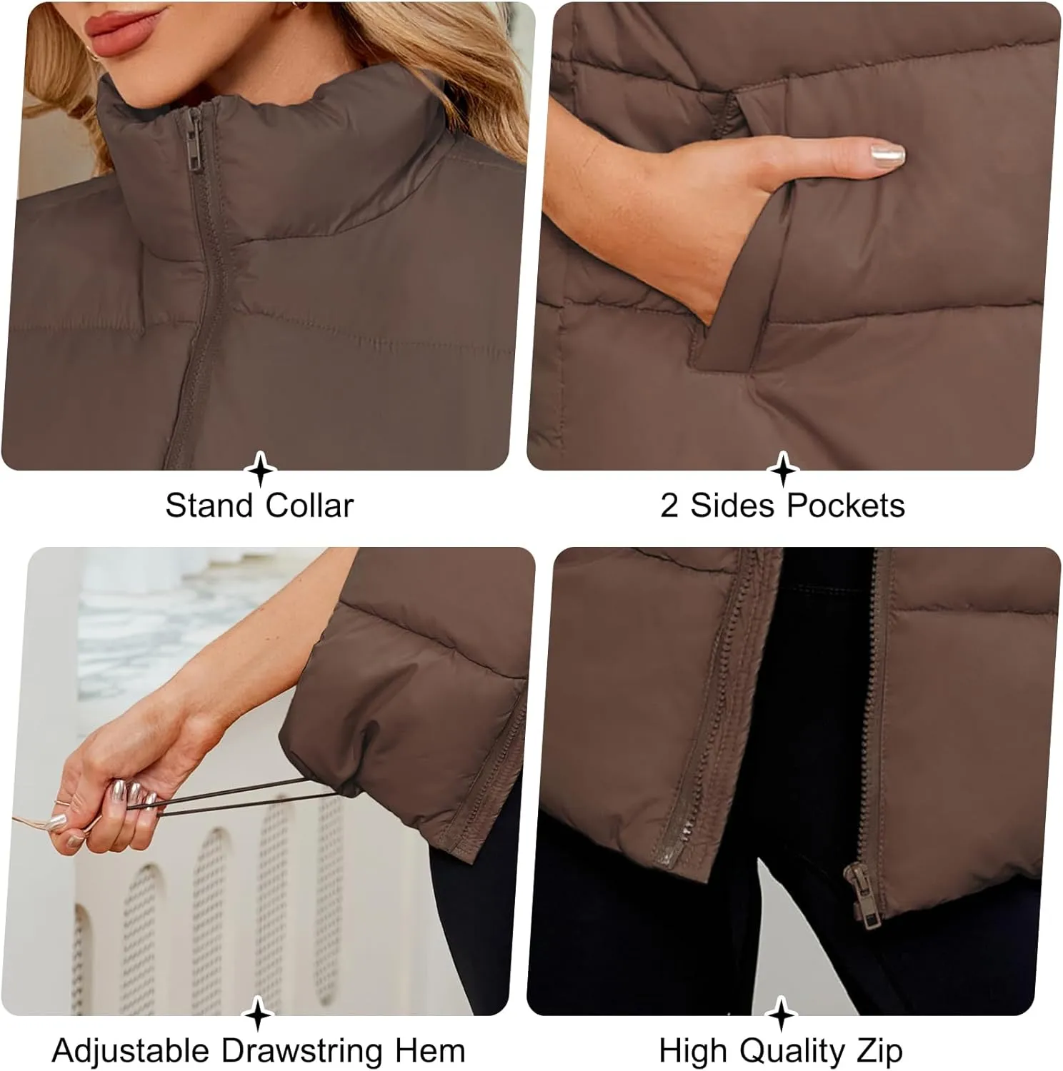 Century Star Puffer Vest for Women's Outerwear Vests Puffy Oversized 2024 Quilted Vest Tops Jackets Coat with Pockets