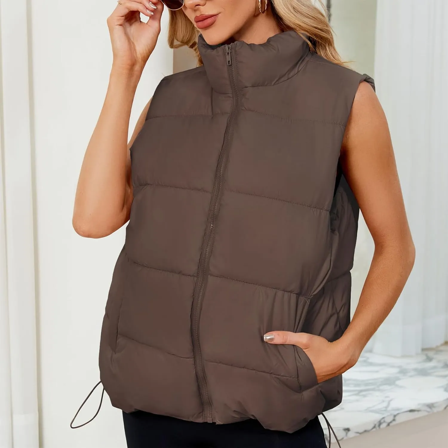 Century Star Puffer Vest for Women's Outerwear Vests Puffy Oversized 2024 Quilted Vest Tops Jackets Coat with Pockets