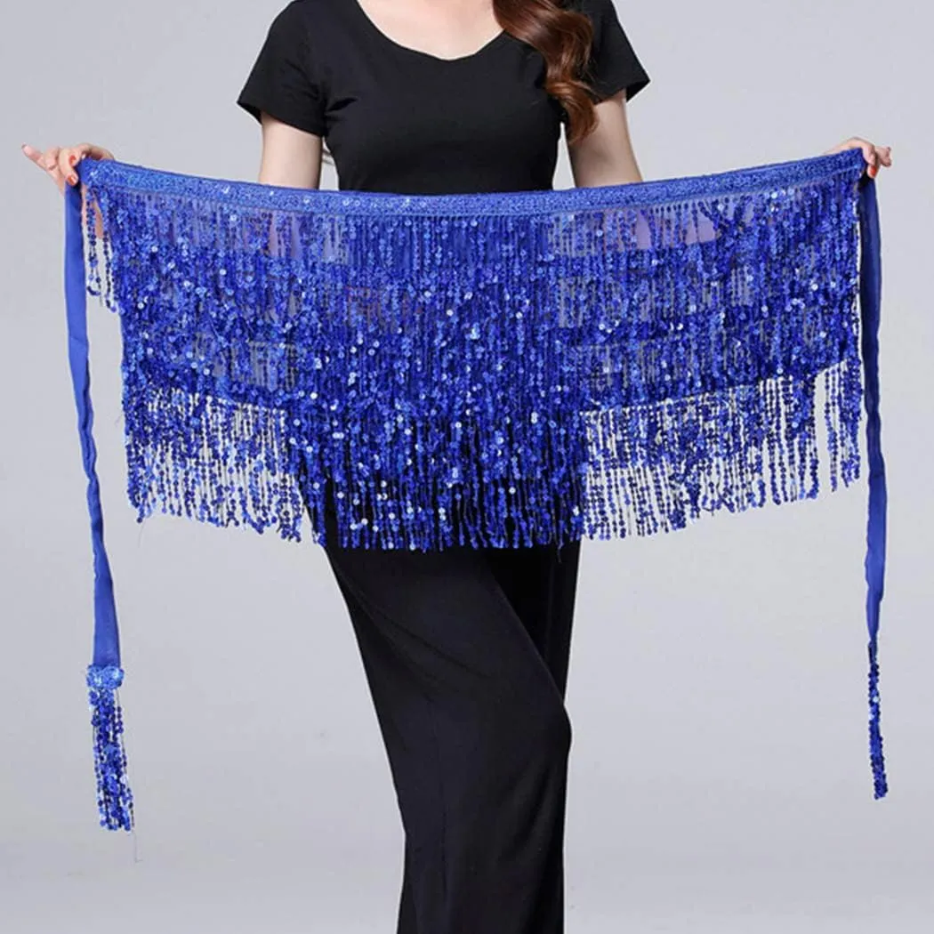 DRESBE Fringe Sequin Belly Dance Skirt Rave Festival Outfits for Women