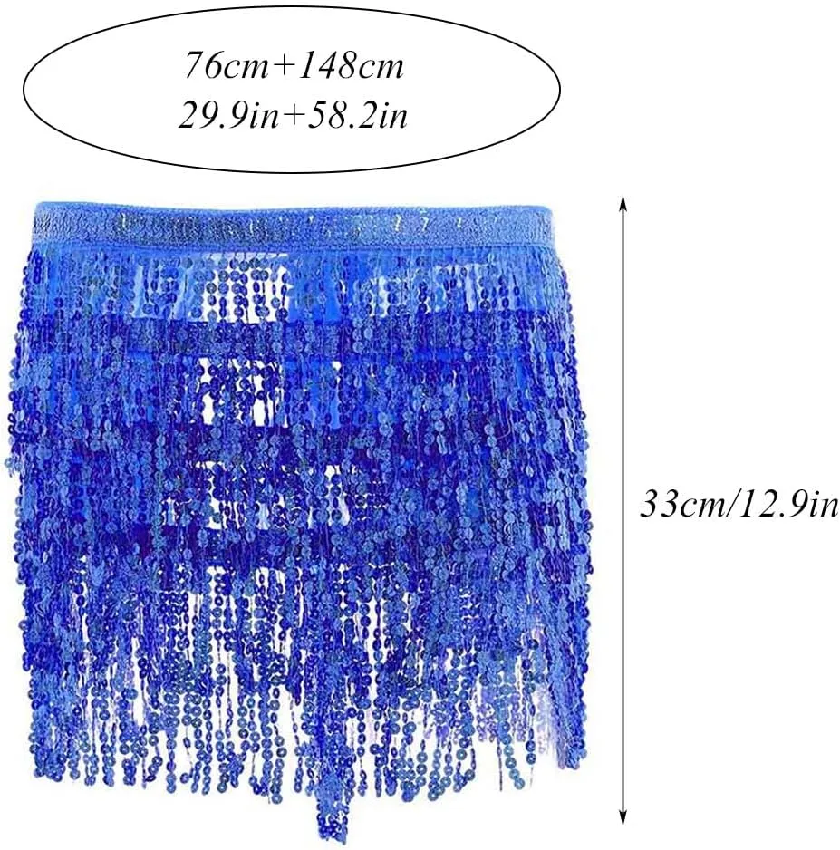 DRESBE Fringe Sequin Belly Dance Skirt Rave Festival Outfits for Women