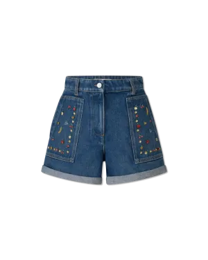 Fruit Embellished Denim Shorts