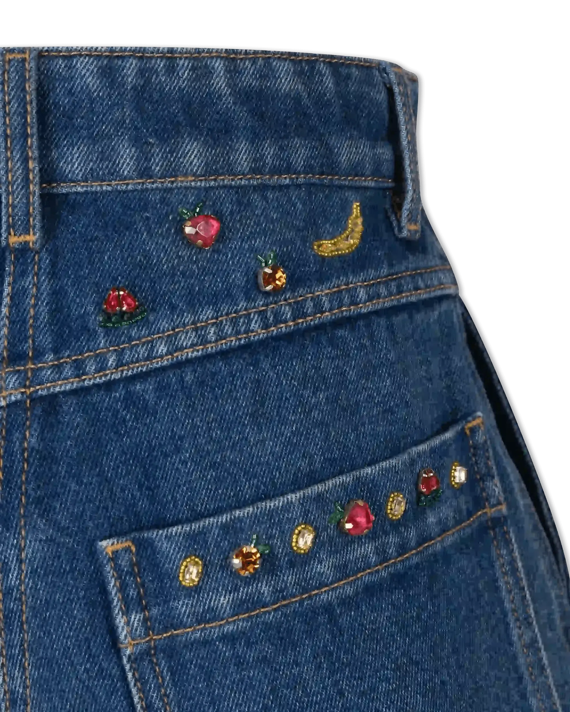 Fruit Embellished Denim Shorts