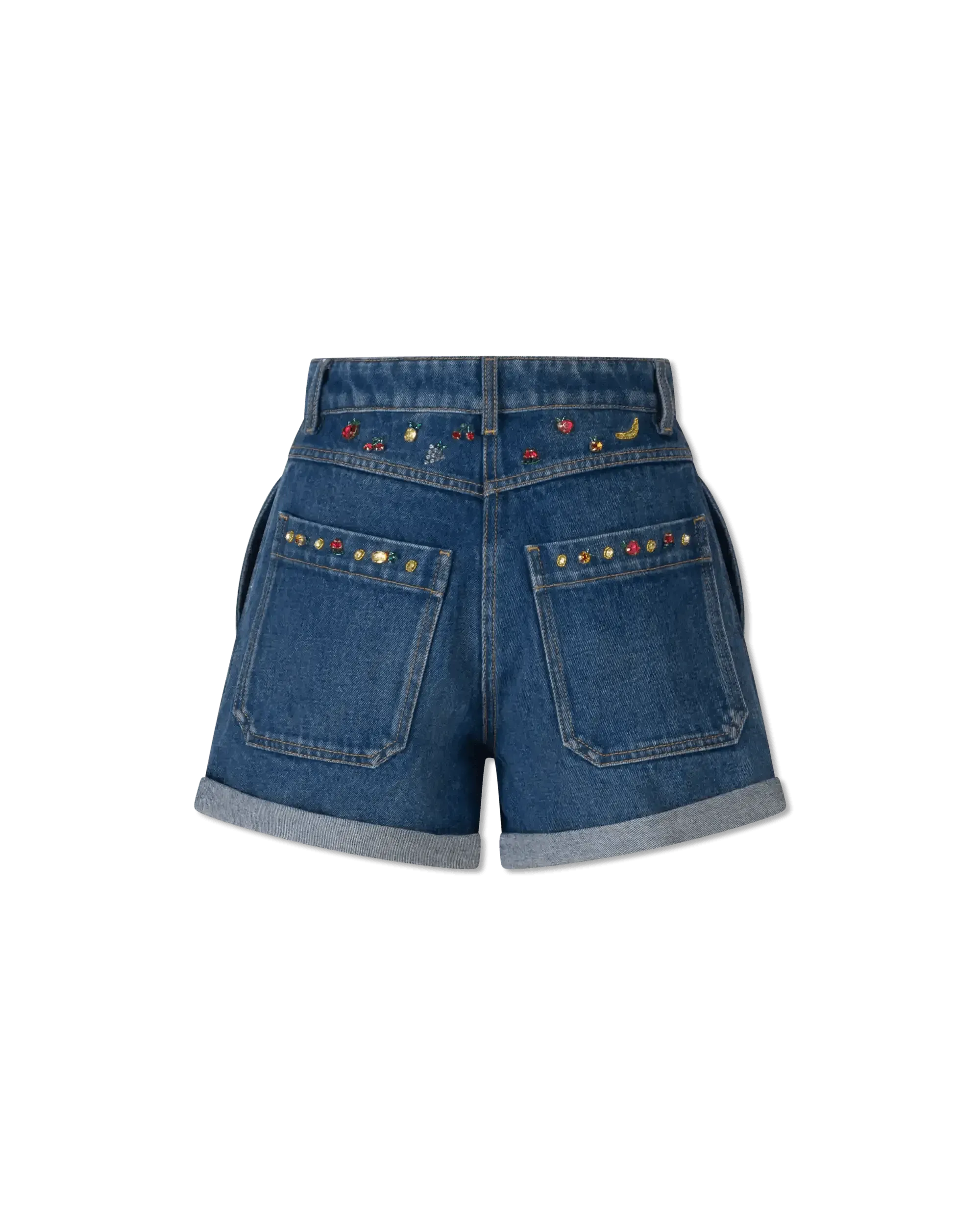 Fruit Embellished Denim Shorts