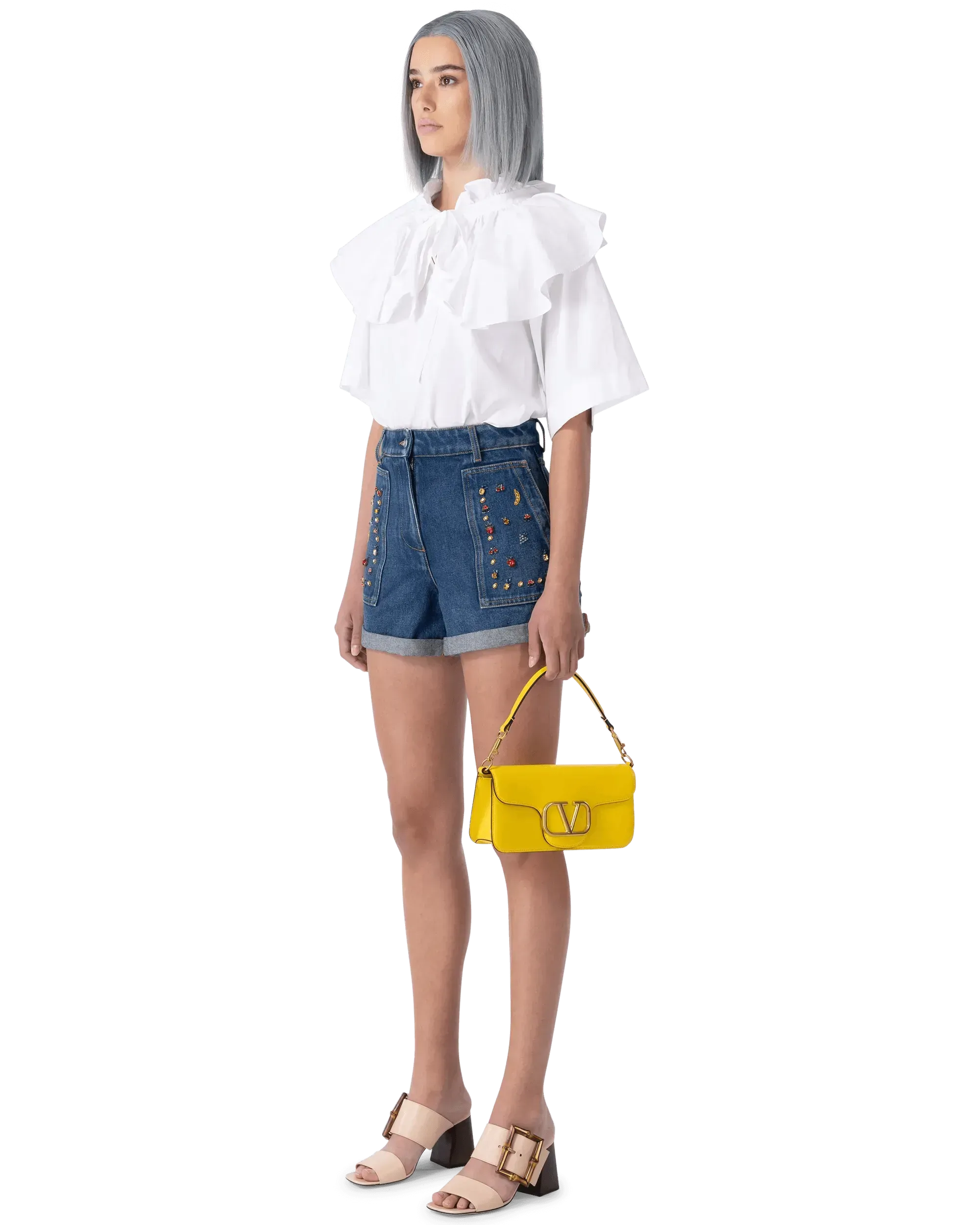 Fruit Embellished Denim Shorts