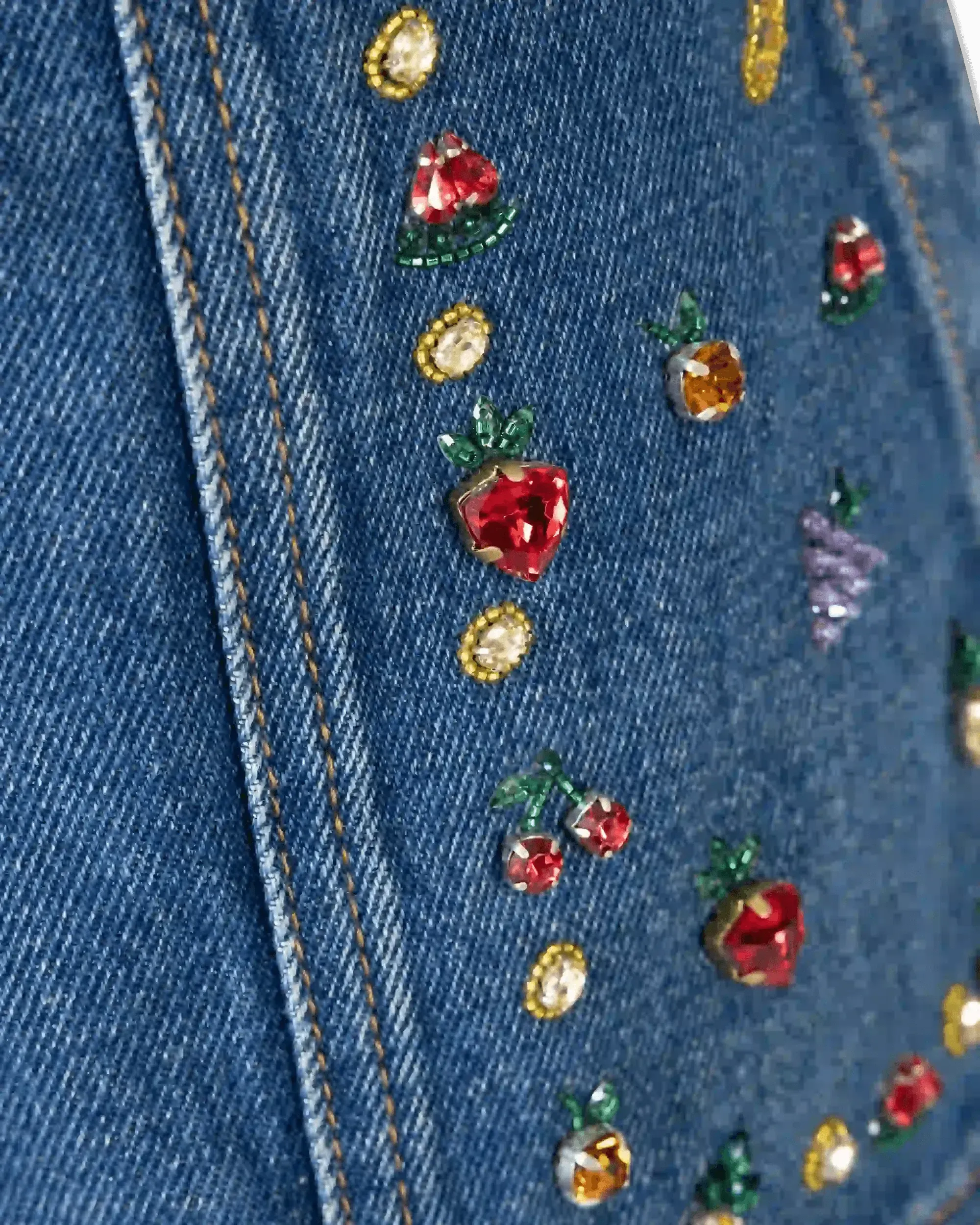 Fruit Embellished Denim Shorts