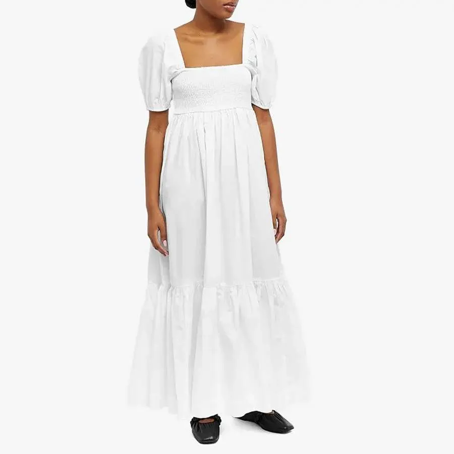 GANNI Smock Maxi dress, bright white