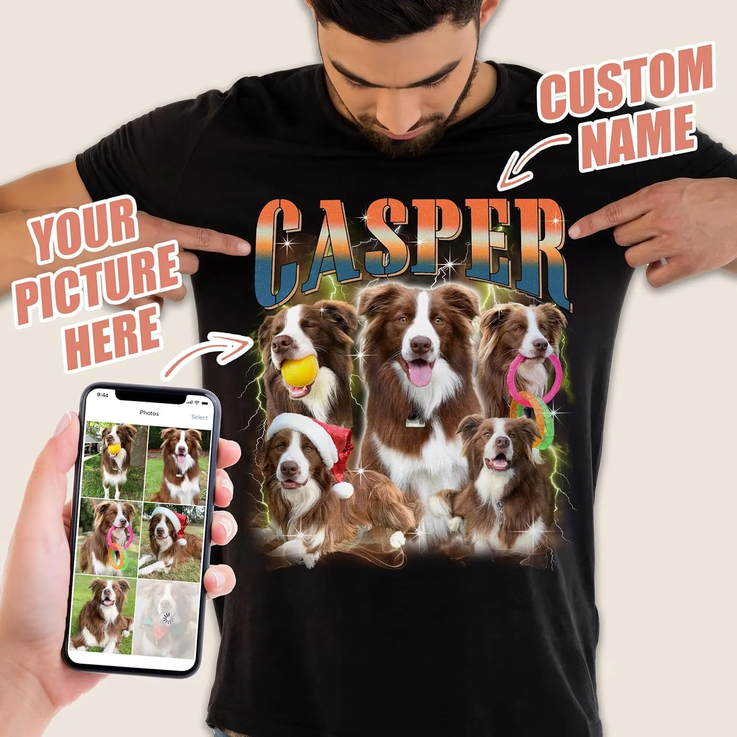 H-DEWALL Custom Shirts Custom Bootleg Rap Shirt for Him Custom Face Shirt with Photo Pet Custom Tees Gift for Dog Cat Lover