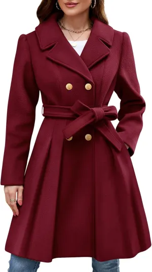 HEEKPEK Women??s Wool Blend Trench Coat Slim Double Breasted Notch Lapel Pea Coat Thick A Line Jacket with Pockets(S-XXL)