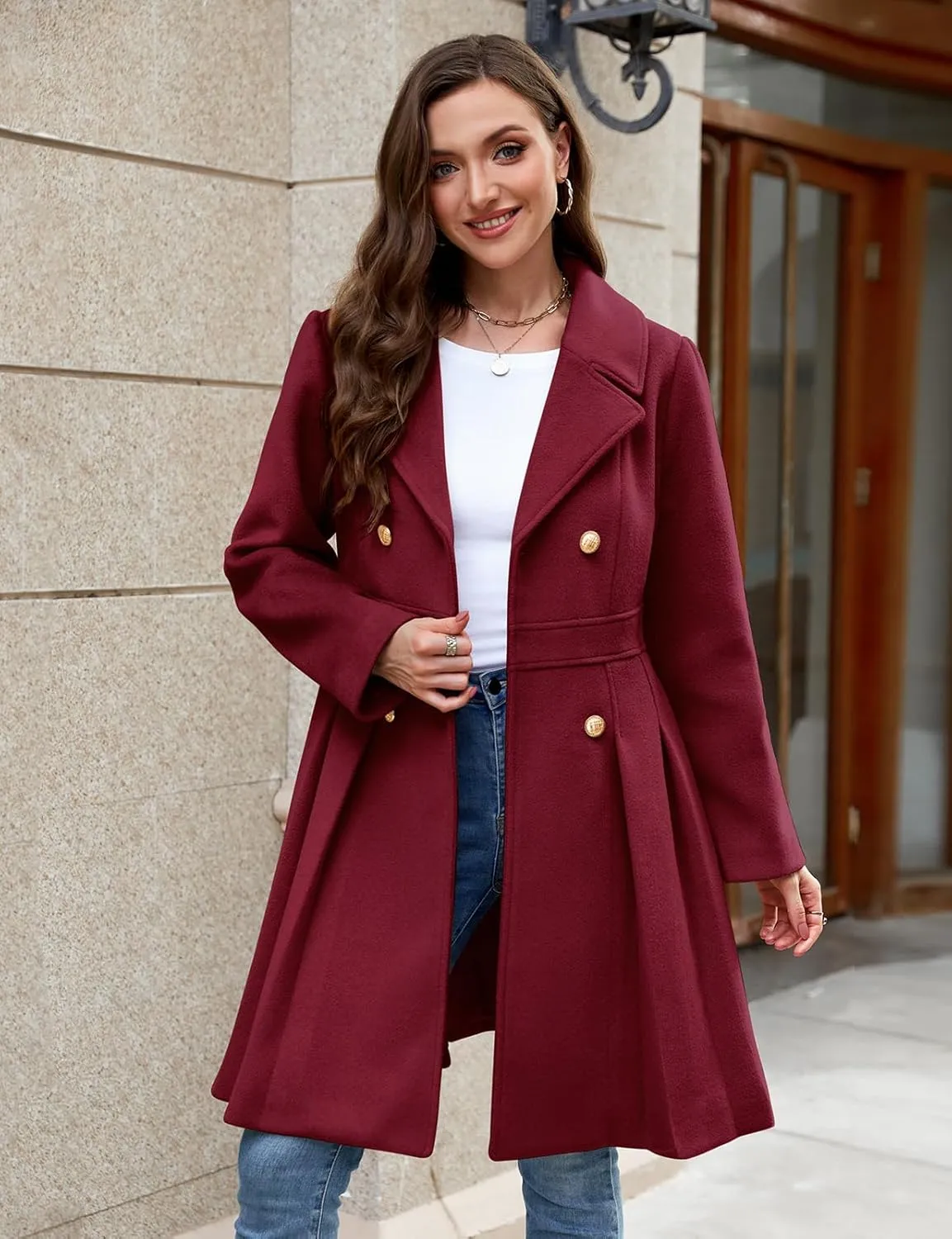 HEEKPEK Women??s Wool Blend Trench Coat Slim Double Breasted Notch Lapel Pea Coat Thick A Line Jacket with Pockets(S-XXL)