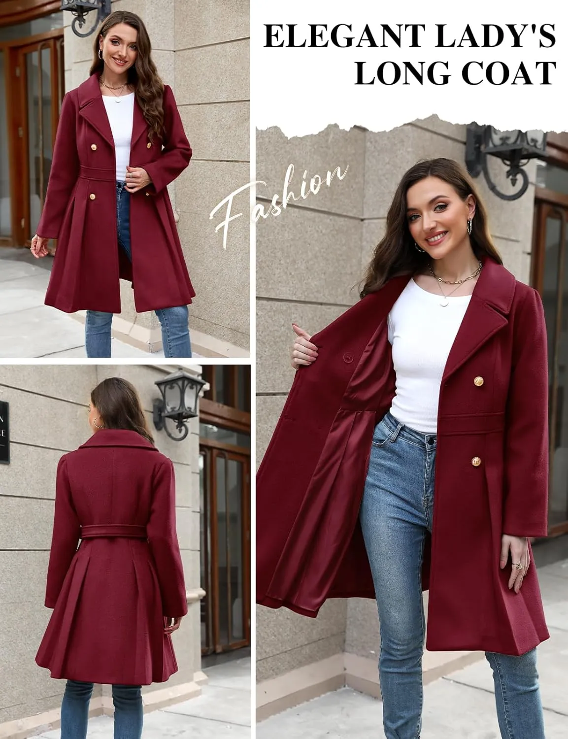HEEKPEK Women??s Wool Blend Trench Coat Slim Double Breasted Notch Lapel Pea Coat Thick A Line Jacket with Pockets(S-XXL)