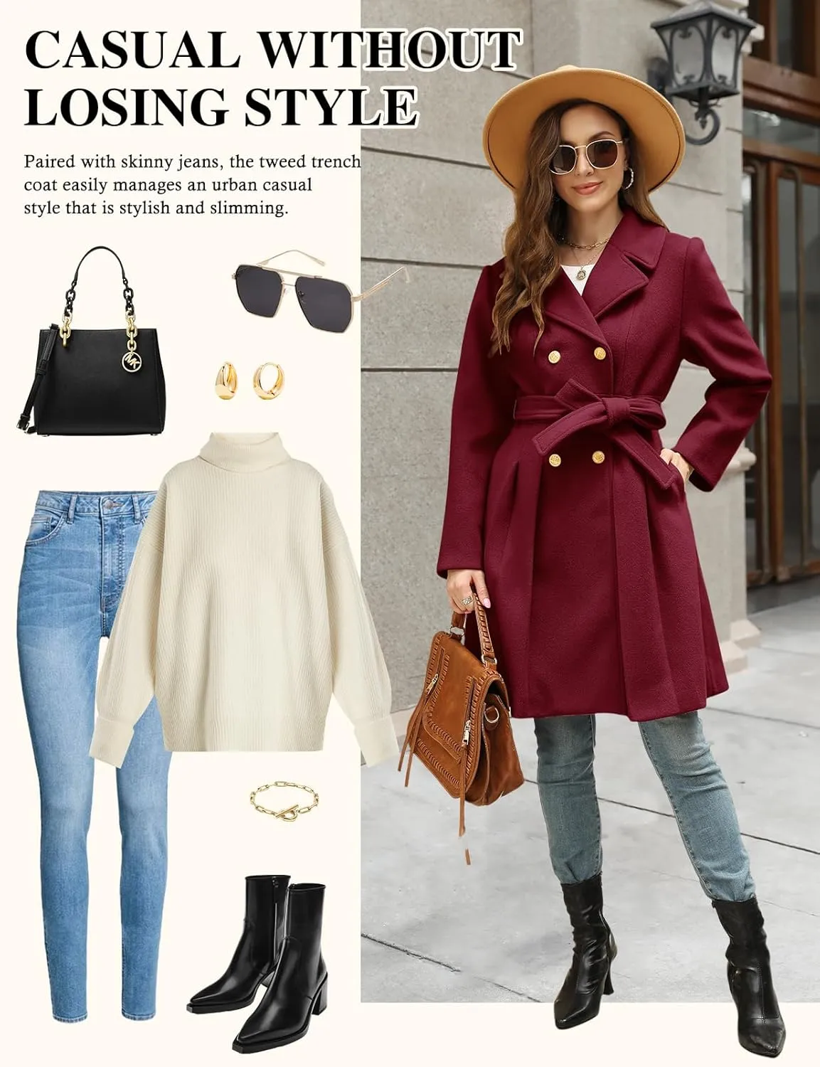 HEEKPEK Women??s Wool Blend Trench Coat Slim Double Breasted Notch Lapel Pea Coat Thick A Line Jacket with Pockets(S-XXL)