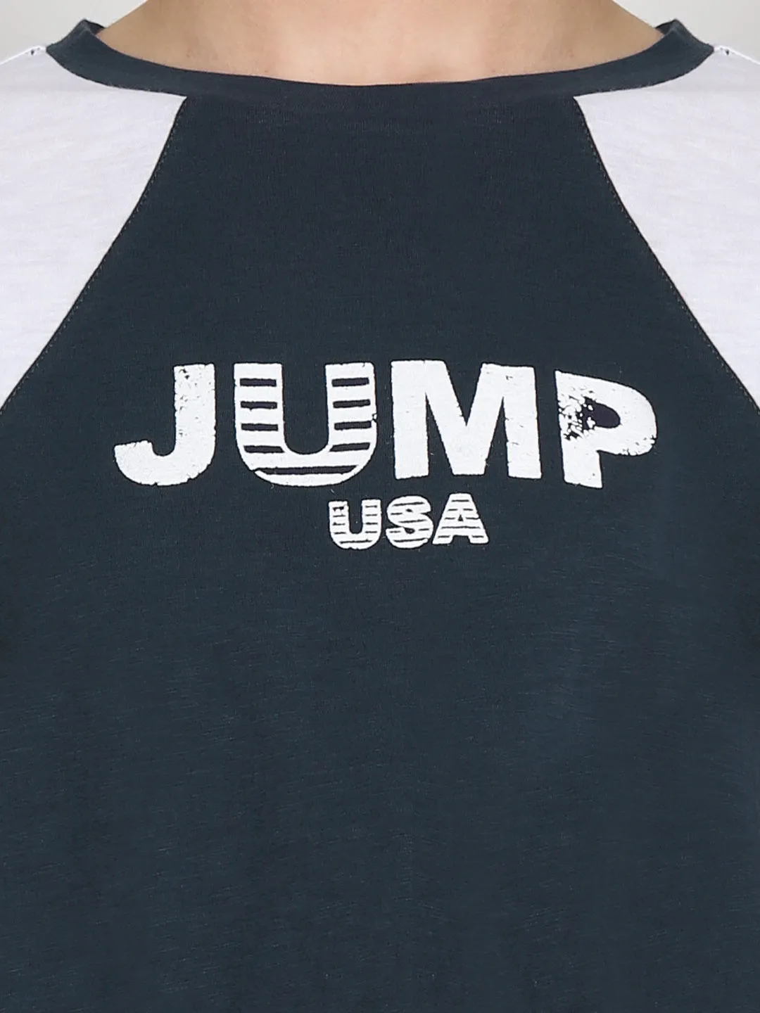 JUMP USA Women Navy Blue Self Design Crop Top