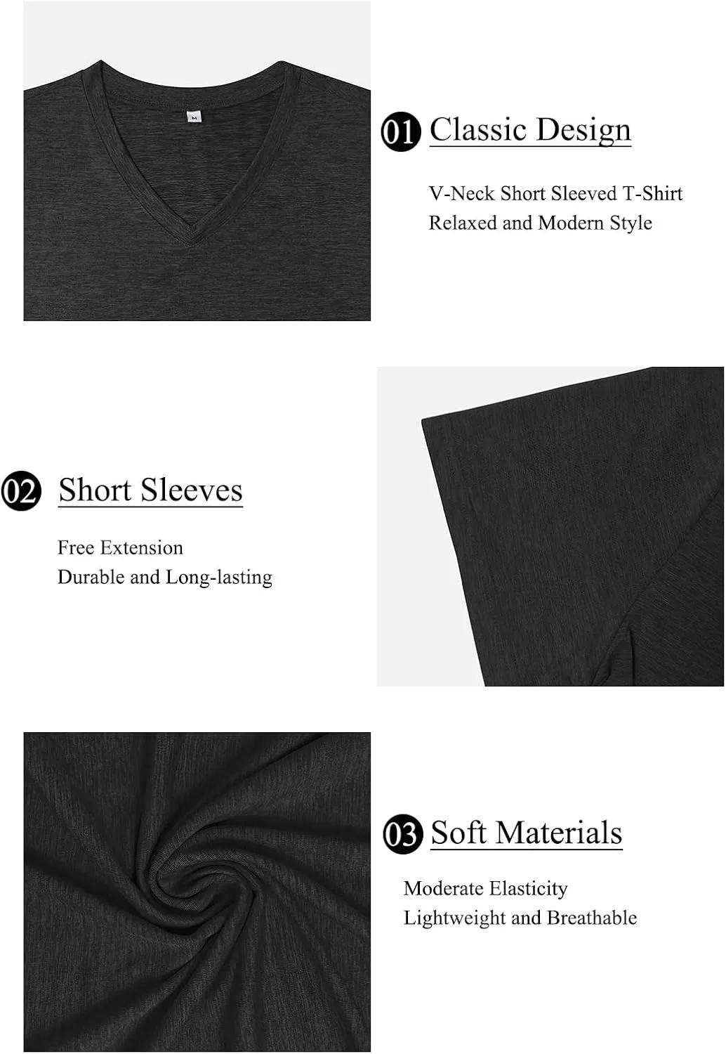 KESIHAN Men's T Shirts V Neck 2 Pack Tees Breathable Everyday Essential Casual Tops