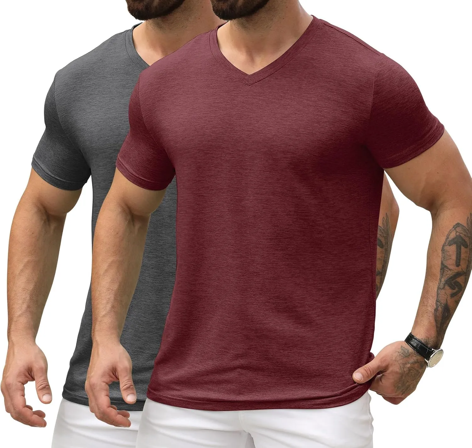 KESIHAN Men's T Shirts V Neck 2 Pack Tees Breathable Everyday Essential Casual Tops