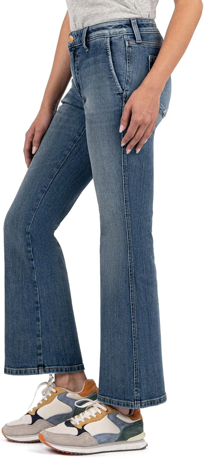 KUT from the Kloth Women's Kelsey Mid Rise Ankle Flare Regular Hem Slash Pocket