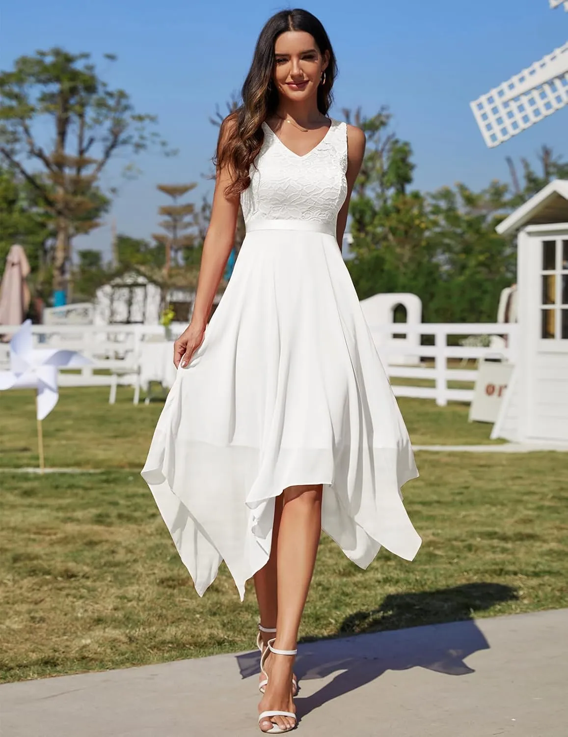 Meetjen Women's Lace Cocktail Party Dress 2025 Handkerchief Hem Bridesmaid Prom Formal Dresses for Wedding Guest