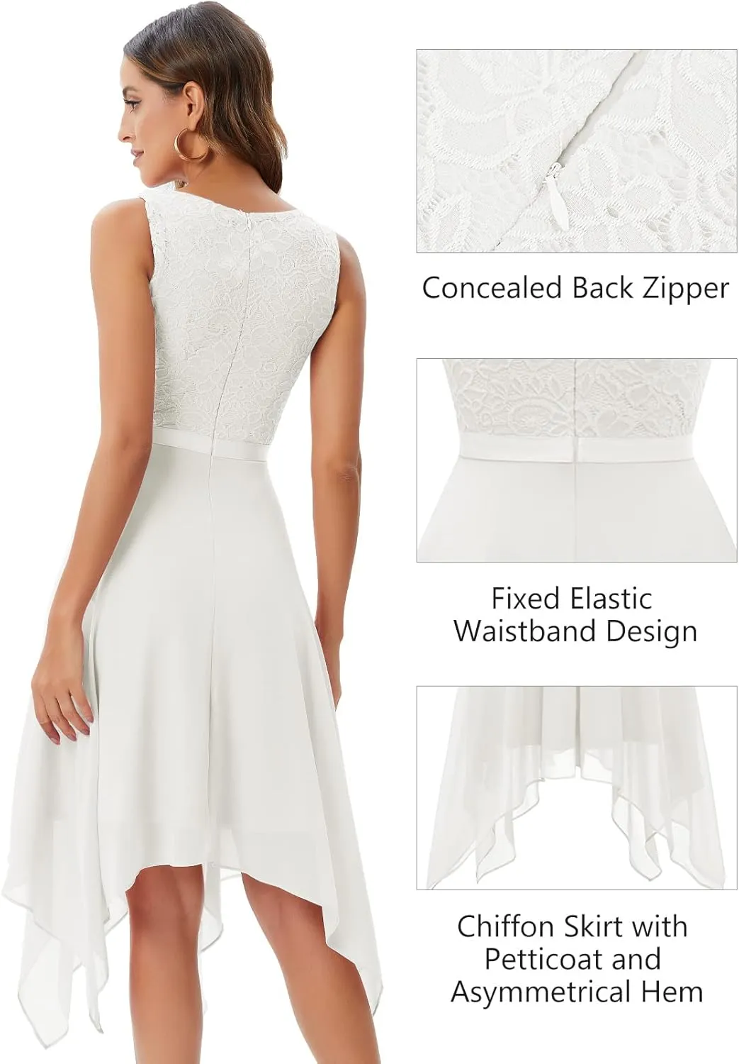 Meetjen Women's Lace Cocktail Party Dress 2025 Handkerchief Hem Bridesmaid Prom Formal Dresses for Wedding Guest