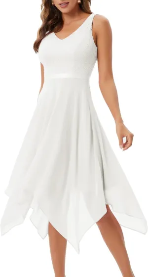 Meetjen Women's Lace Cocktail Party Dress 2025 Handkerchief Hem Bridesmaid Prom Formal Dresses for Wedding Guest