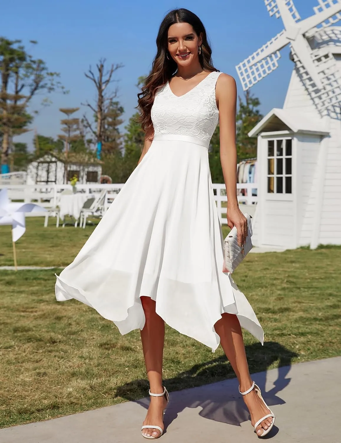 Meetjen Women's Lace Cocktail Party Dress 2025 Handkerchief Hem Bridesmaid Prom Formal Dresses for Wedding Guest