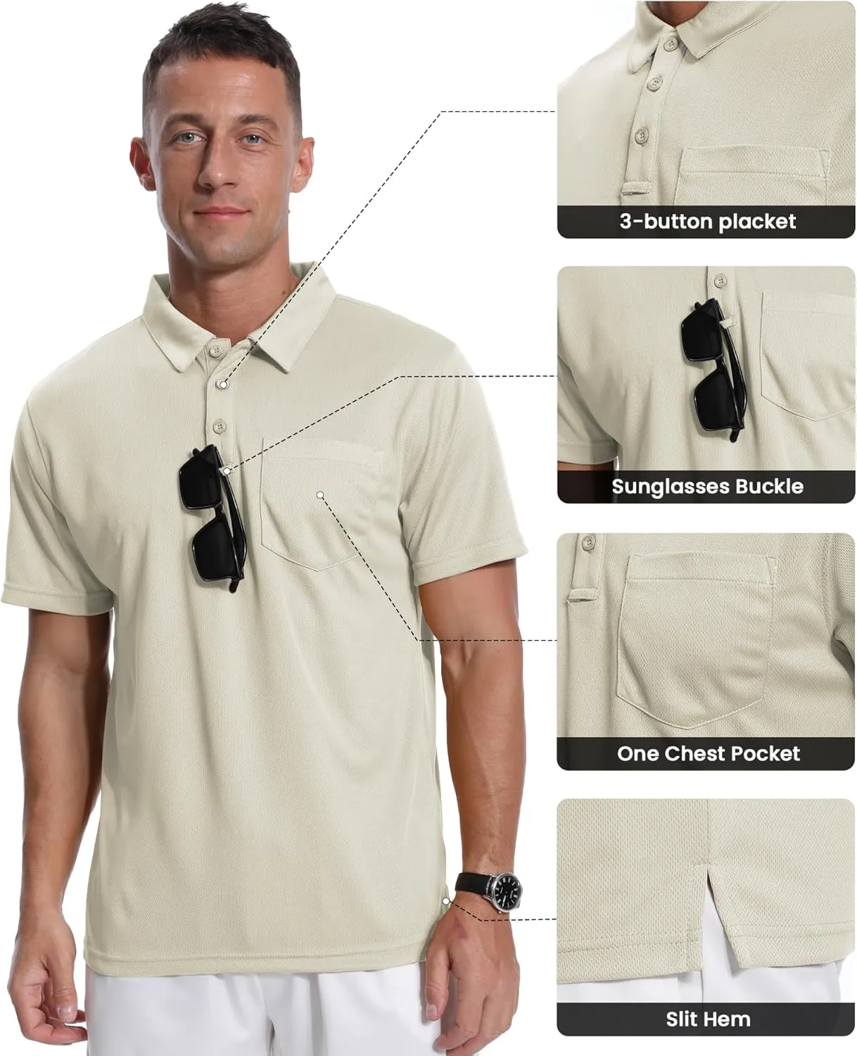 Mens Polo Shirts Short Sleeve Summer Moisture Wicking Performance Athletic Golf Shirts for Men with Pocket