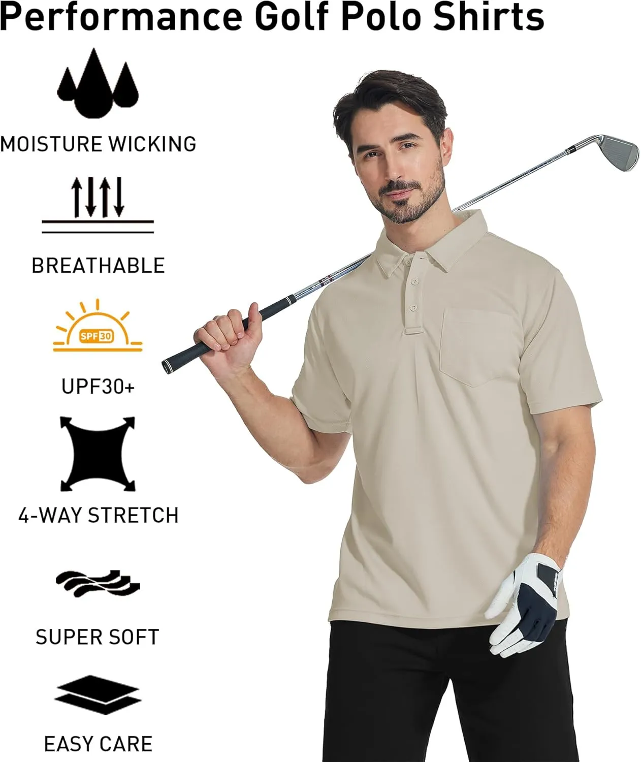 Mens Polo Shirts Short Sleeve Summer Moisture Wicking Performance Athletic Golf Shirts for Men with Pocket