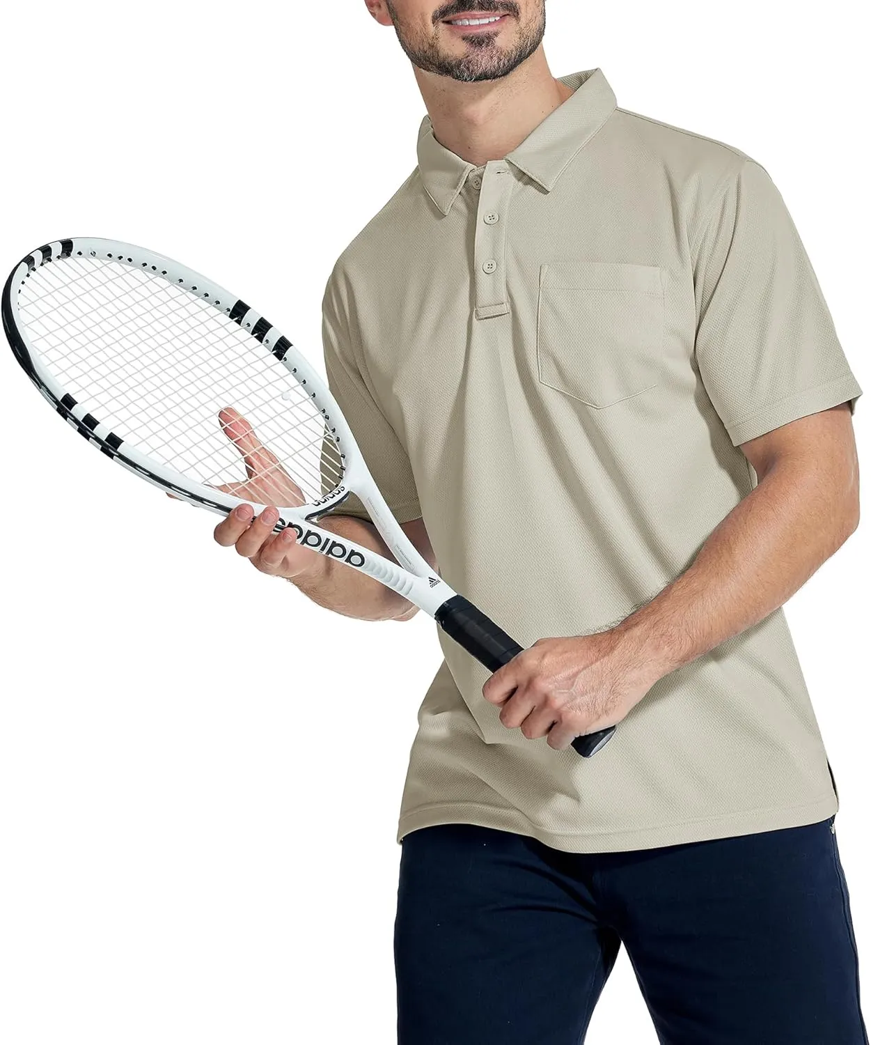 Mens Polo Shirts Short Sleeve Summer Moisture Wicking Performance Athletic Golf Shirts for Men with Pocket