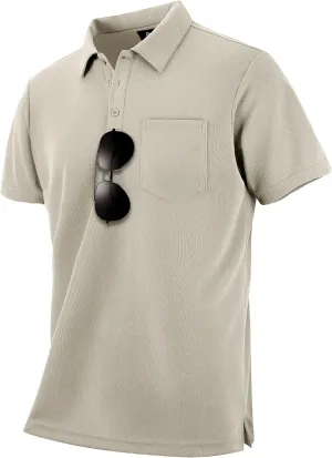 Mens Polo Shirts Short Sleeve Summer Moisture Wicking Performance Athletic Golf Shirts for Men with Pocket