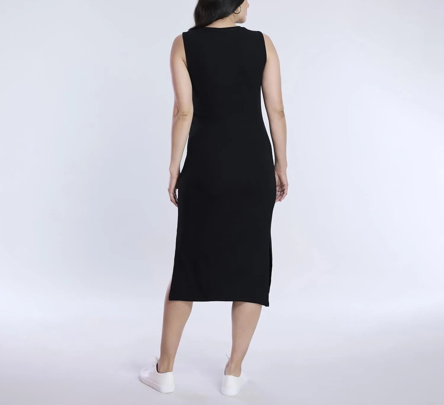 Motherhood Maternity Women's Sleeveless Crew Neck Rib Knit Midi Pregnancy Bodycon Dress