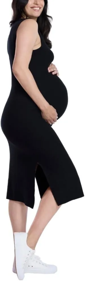 Motherhood Maternity Women's Sleeveless Crew Neck Rib Knit Midi Pregnancy Bodycon Dress
