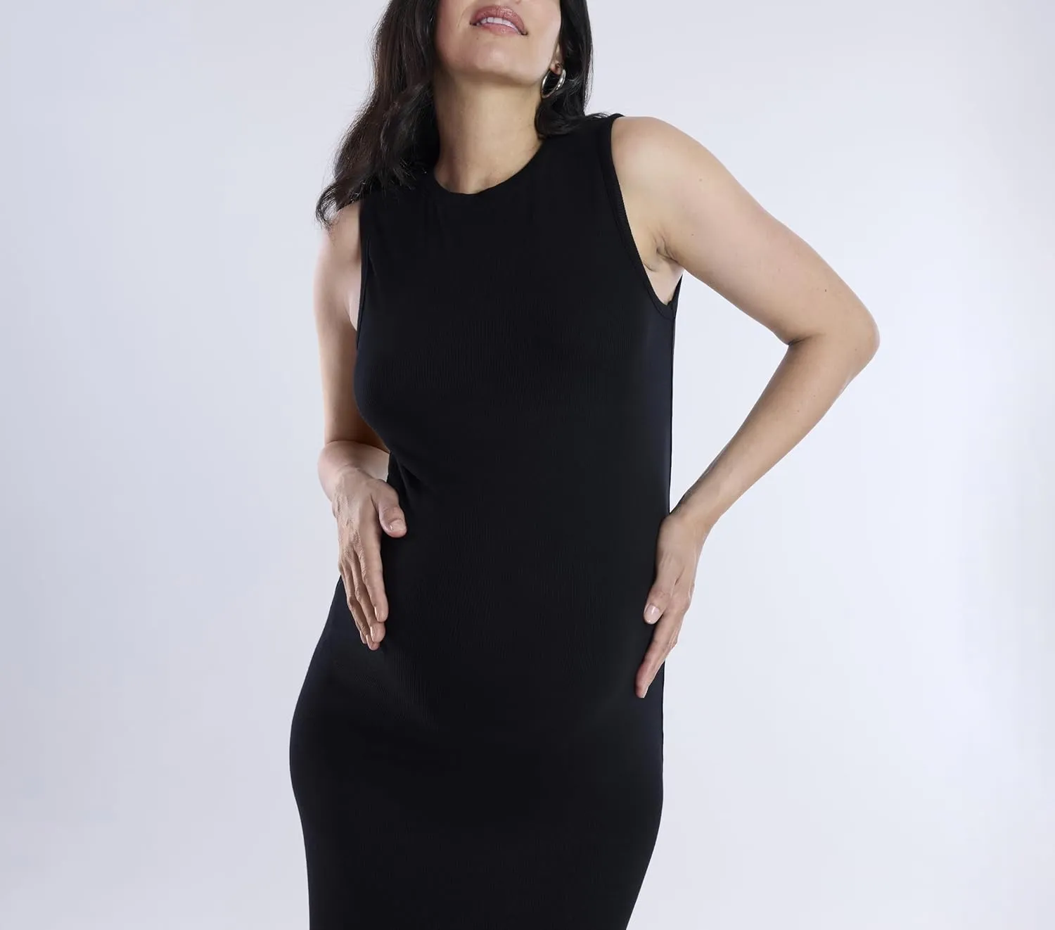 Motherhood Maternity Women's Sleeveless Crew Neck Rib Knit Midi Pregnancy Bodycon Dress