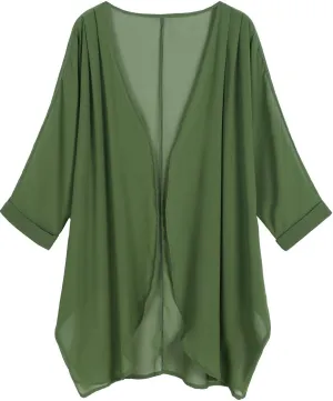 olrain Women's Floral Print Sheer Chiffon 3/4 Bat Sleeve Casual Loose Kimono Cardigan Capes