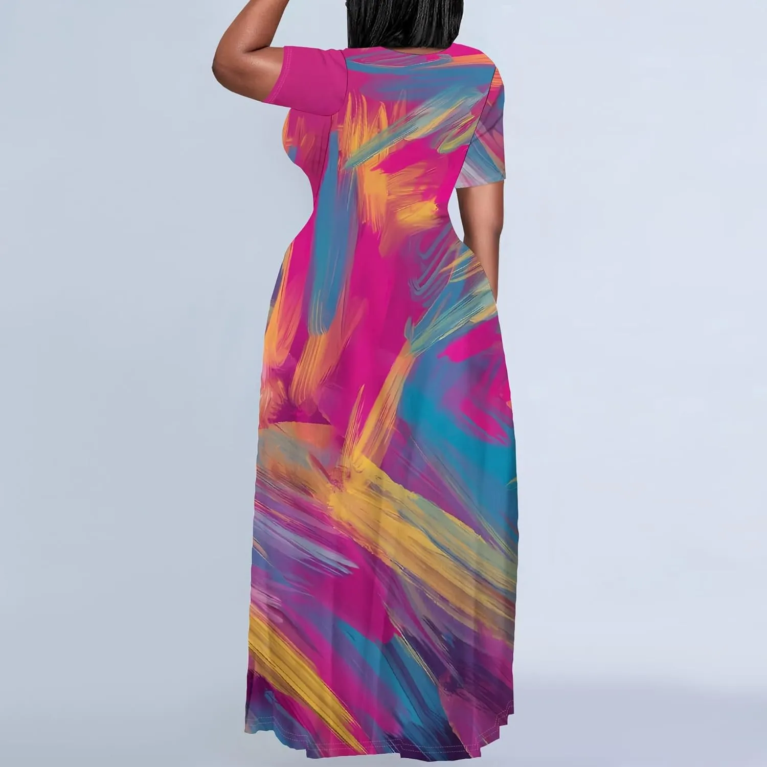 Plus Size Maxi Summer Dress for Women Vacation Outfits Round Neck Long Loose Maxi Dress