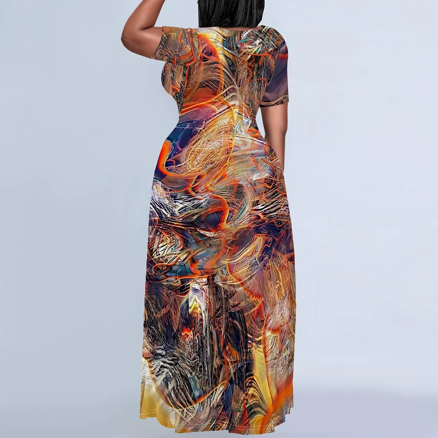 Plus Size Maxi Summer Dress for Women Vacation Outfits Round Neck Long Loose Maxi Dress