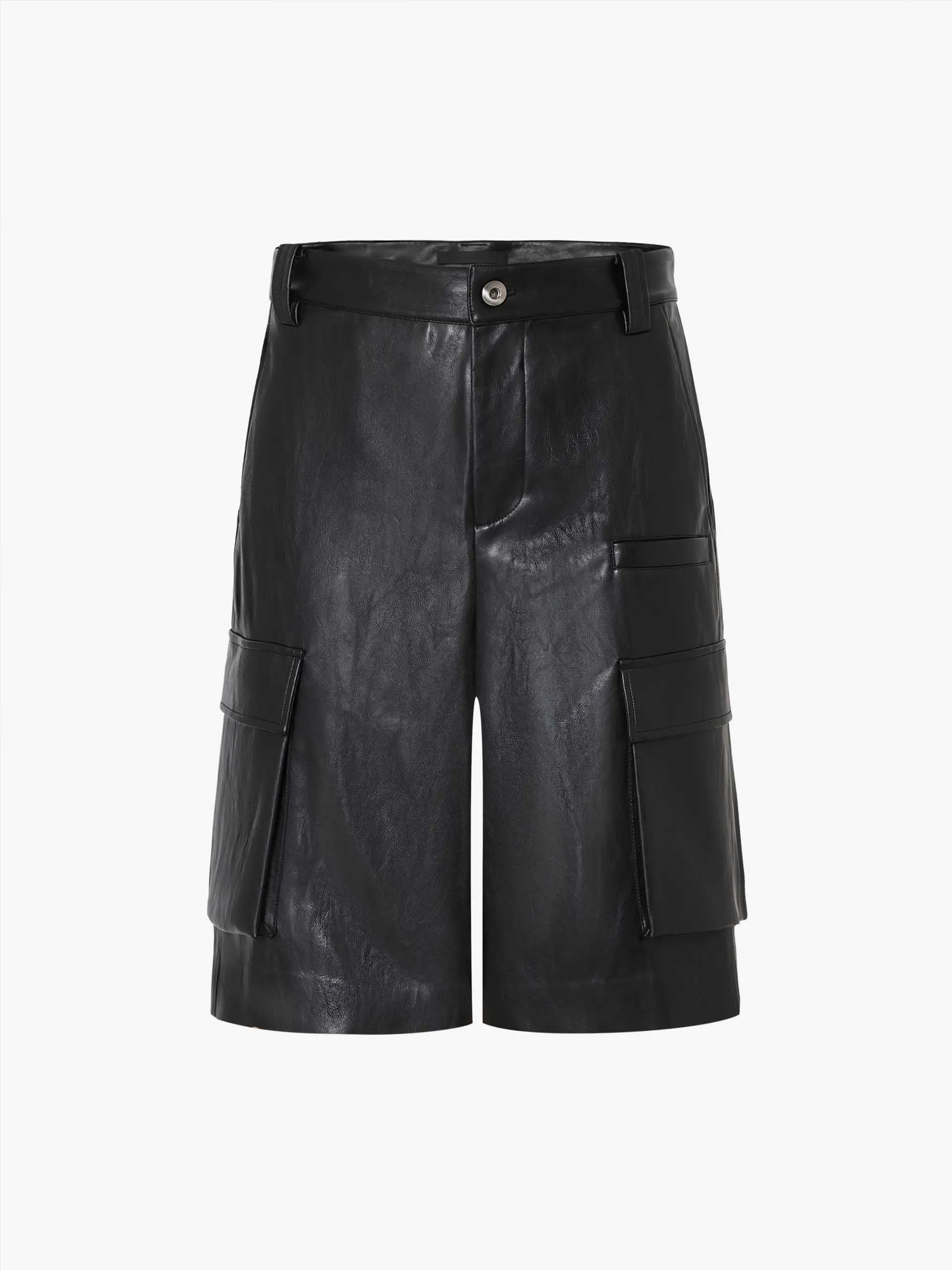 PU Leather Cargo Shorts