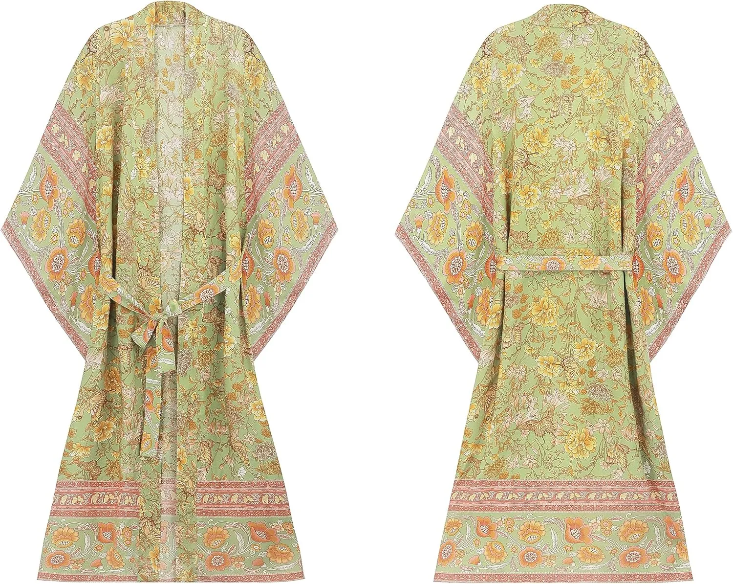 R.Vivimos Women's Vintage Floral Print Beach Boho Cardigan Kimono Maxi Swimwear Cover up Dress Wrap
