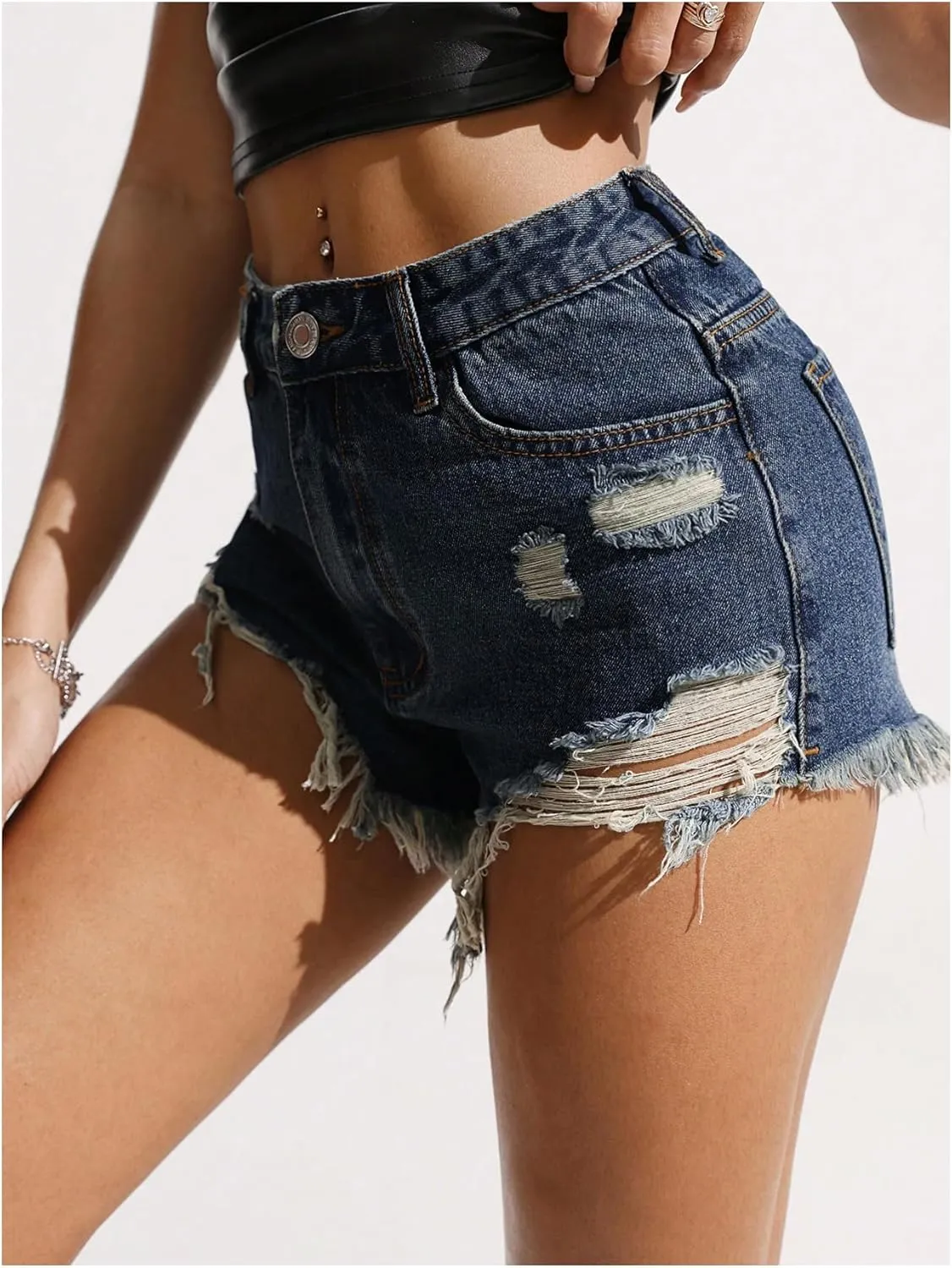 SOLY HUX Women's Ripped Jean Shorts Raw Hem Distressed Denim Shorts Streetwear