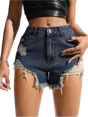 SOLY HUX Women's Ripped Jean Shorts Raw Hem Distressed Denim Shorts Streetwear