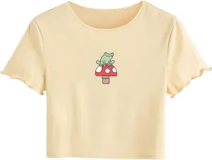 SweatyRocks Women's Graphic Print Round Neck T Shirt Short Sleeve Crop Tee Tops