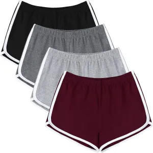 URATOT 4 Pack Yoga Short Pants Cotton Sports Shorts Gym Dance Lounge Shorts Dolphin Running Athletic Shorts for Women