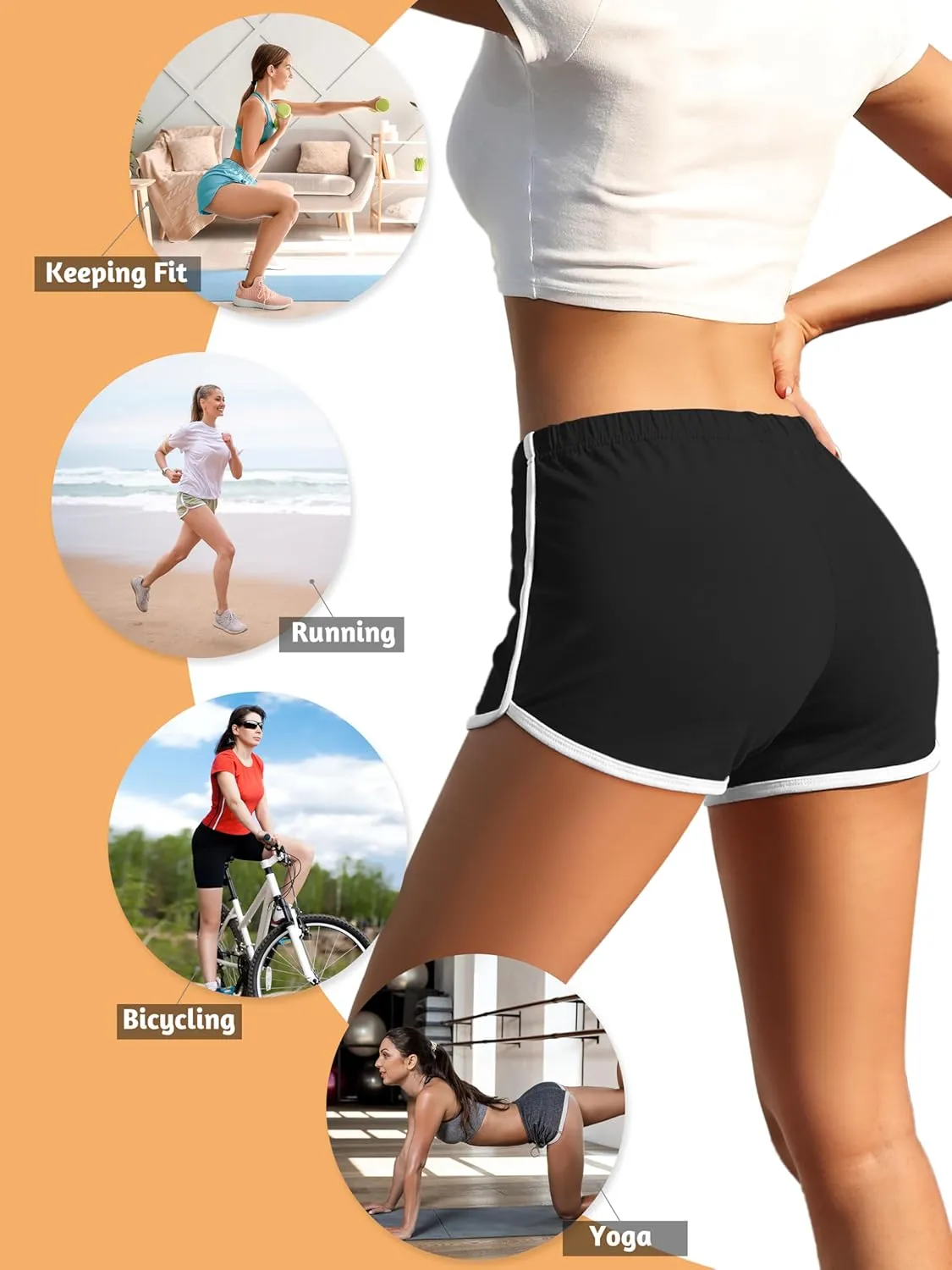 URATOT 4 Pack Yoga Short Pants Cotton Sports Shorts Gym Dance Lounge Shorts Dolphin Running Athletic Shorts for Women