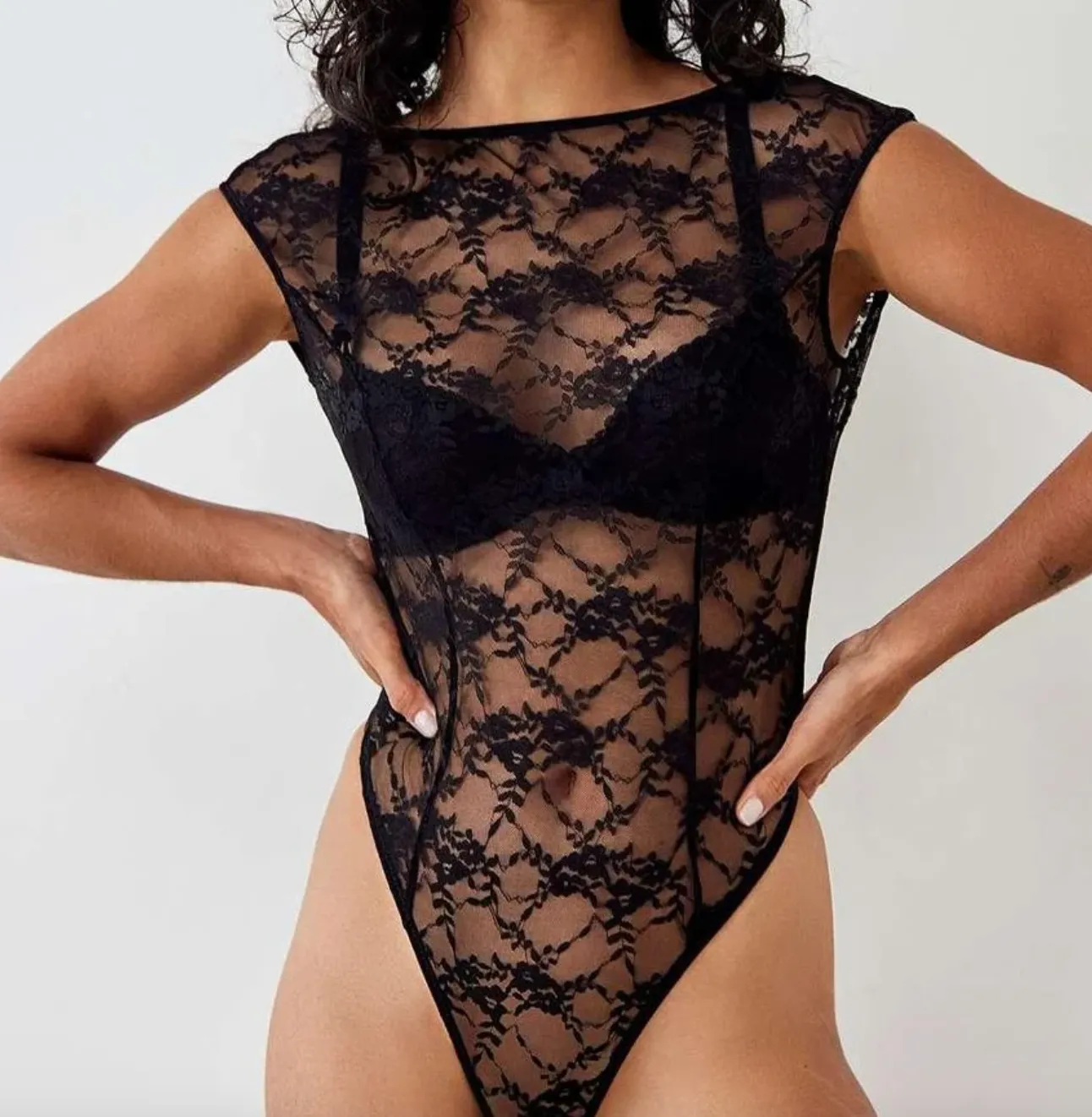 Urban Outfitters Black Out From Under Sheer Lace Bodysuit UK L